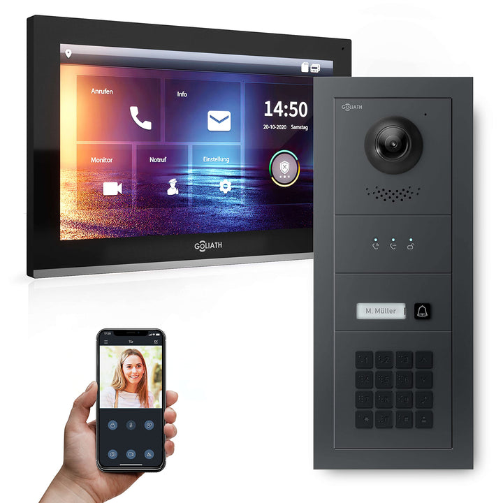 Goliath Hybrid | IP | Full-HD Video Türsprechanlage | App | 1-Fam | 1 x Full-Touchscreen 10" | Alumi