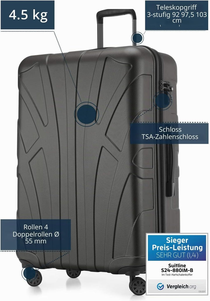 suitline - Grosser Hartschalen-Koffer Koffer Trolley Rollkoffer XL Reisekoffer, TSA, 76 cm, ca. 96-1