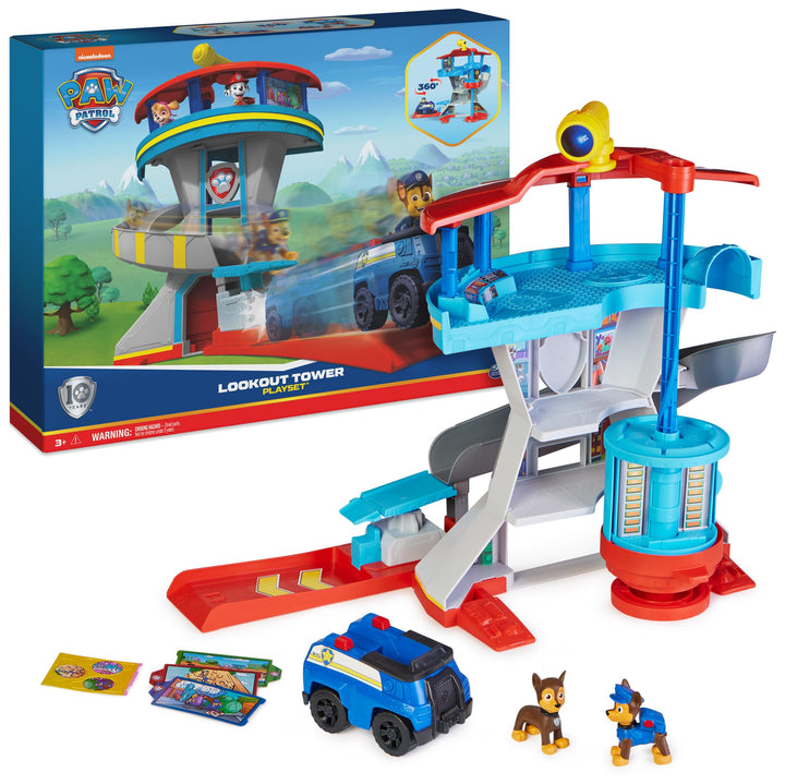PAW Patrol, Lookout Tower, Hauptquartier Spielset mit 1 Chase Basis Fahrzeug, 2 Chase Figuren und Zu