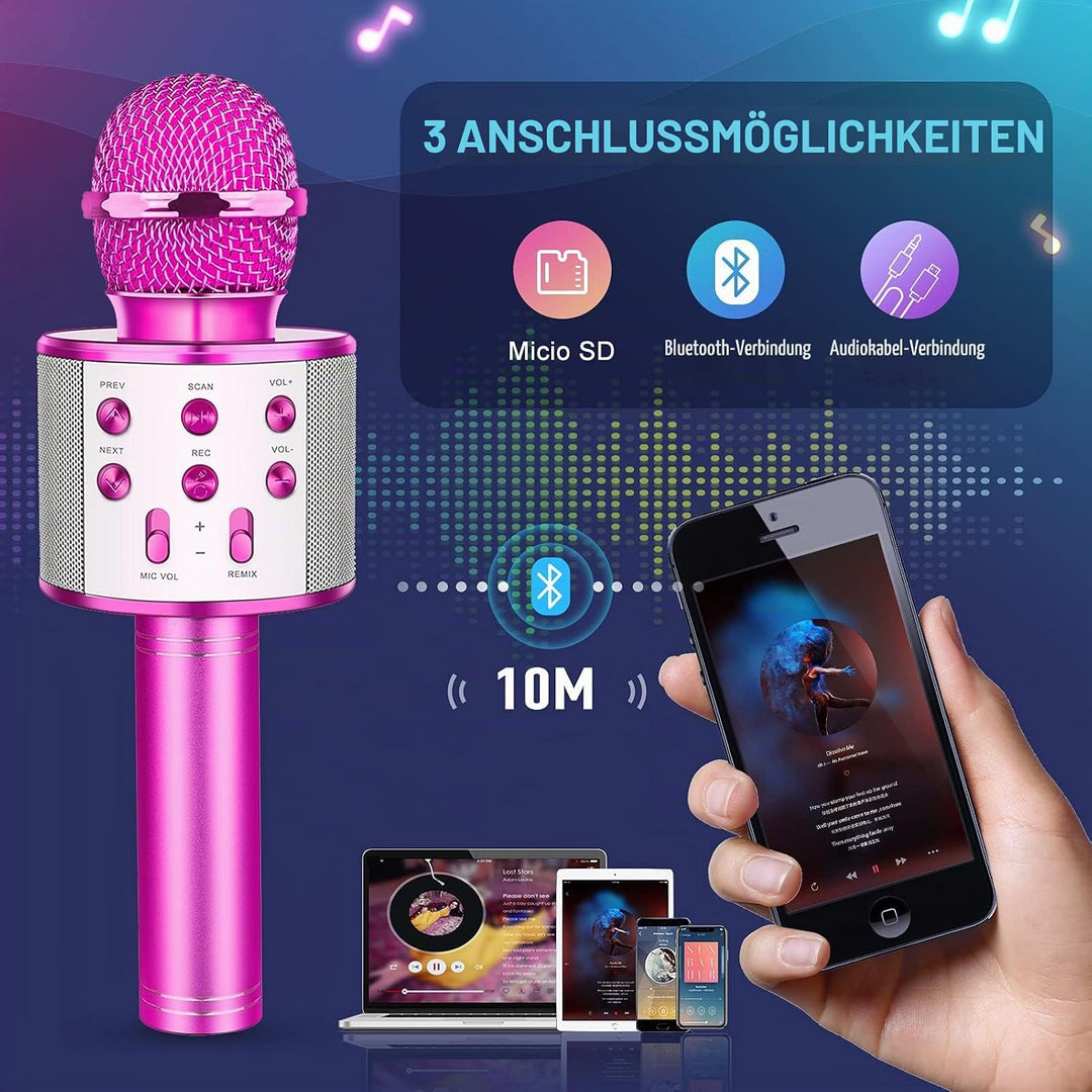 Karaoke Mikrofon Geschenke Mädchen 4-12 Jahre, Bluetooth Mikrofon Kinder Spielzeug ab 3-12 Jahre Spi