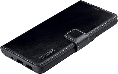 Suncase Book-Style Hülle kompatibel mit Xiaomi Redmi Note 10 Leder Tasche (Slim-Fit) Lederhülle Hand