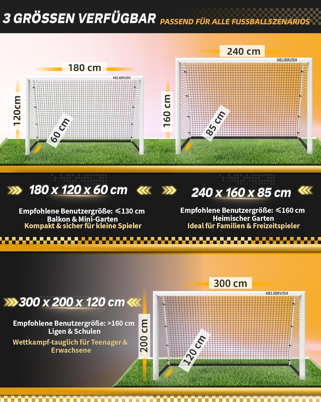Fussballtor für Garten Kinder & Jugendliche: Wetterfest & Rostfrei – Stahlrahmen, 1000D Netz, 180/24