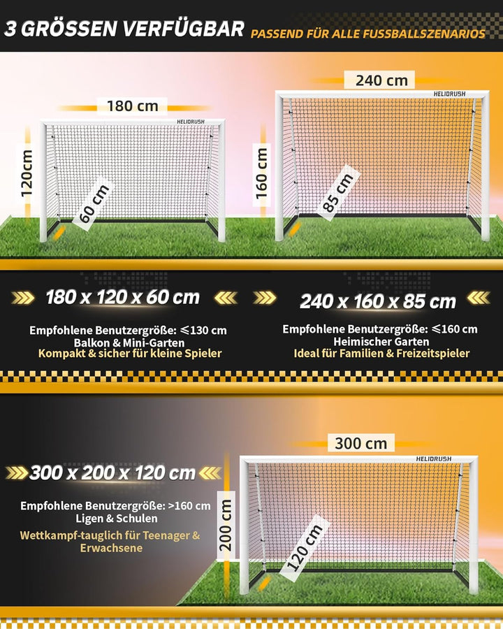 Fussballtor für Garten Kinder & Jugendliche: Wetterfest & Rostfrei – Stahlrahmen, 1000D Netz, 180/24