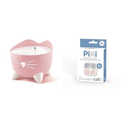 Catit Pixi Trinkbrunnen für Katzen, 2,5L, pink & 43721 Pixi Ersatzfilter, Trinkbrunnenfilter für die