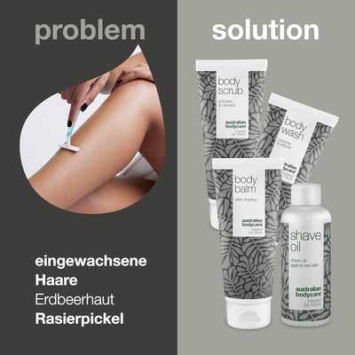 Rasur-Set für den ganzen Körper - Set mit Körperwaschgel, Peeling, Balsam und Rasieröl - Lösung für