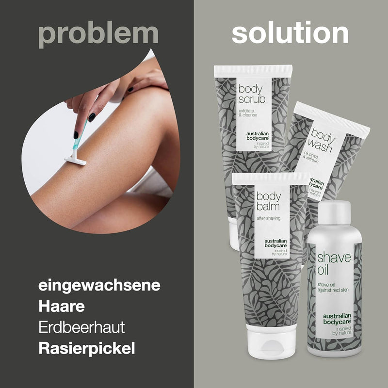 Rasur-Set für den ganzen Körper - Set mit Körperwaschgel, Peeling, Balsam und Rasieröl - Lösung für
