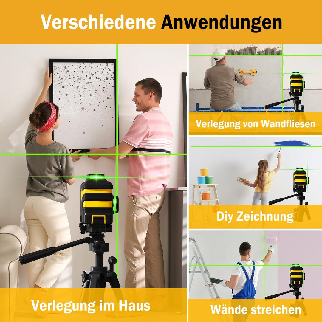 Kreuzlinienlaser,Laser Wasserwaage 3x360 Grad, Linienlaser Grün Kreuzlaser Selbstnivellierend Nivell