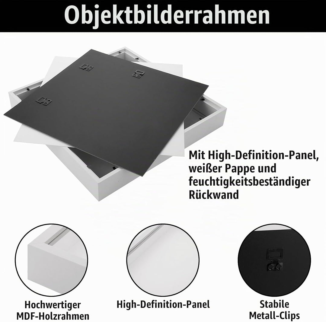 MIVIDE 2 Stück 3D Bilderrahmen zum Befüllen 30x30cm, 3D Objektrahmen Tiefer für Objekte bis 3 cm, Bi