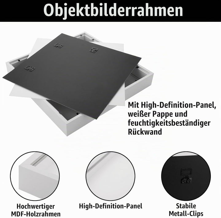 MIVIDE 2 Stück 3D Bilderrahmen zum Befüllen 30x30cm, 3D Objektrahmen Tiefer für Objekte bis 3 cm, Bi