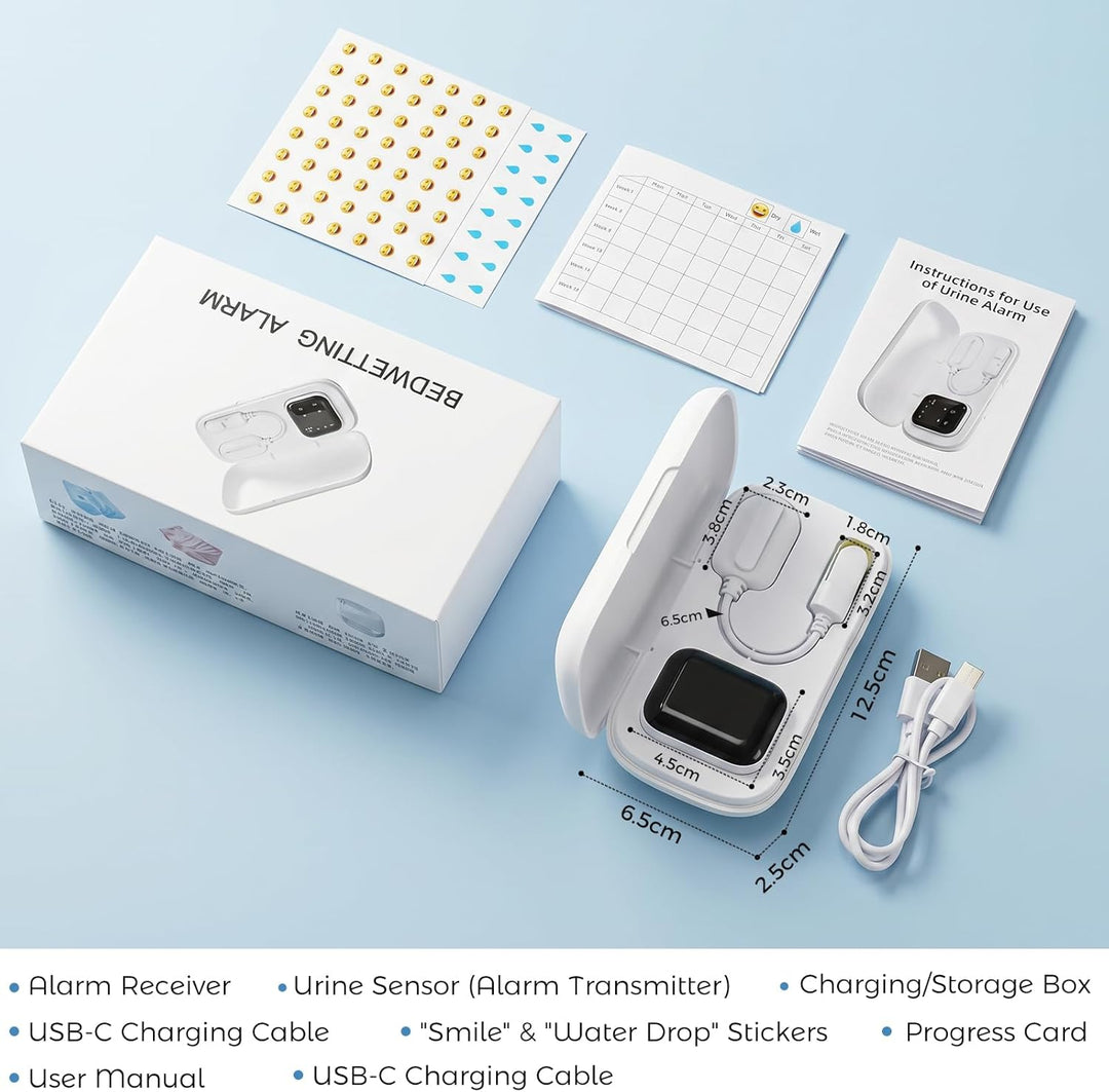 Wireless Bettwetting Alarm für Jungen und Mädchen, USB-C Wiederaufladbare Bettnässer Alarm mit 3 Eri