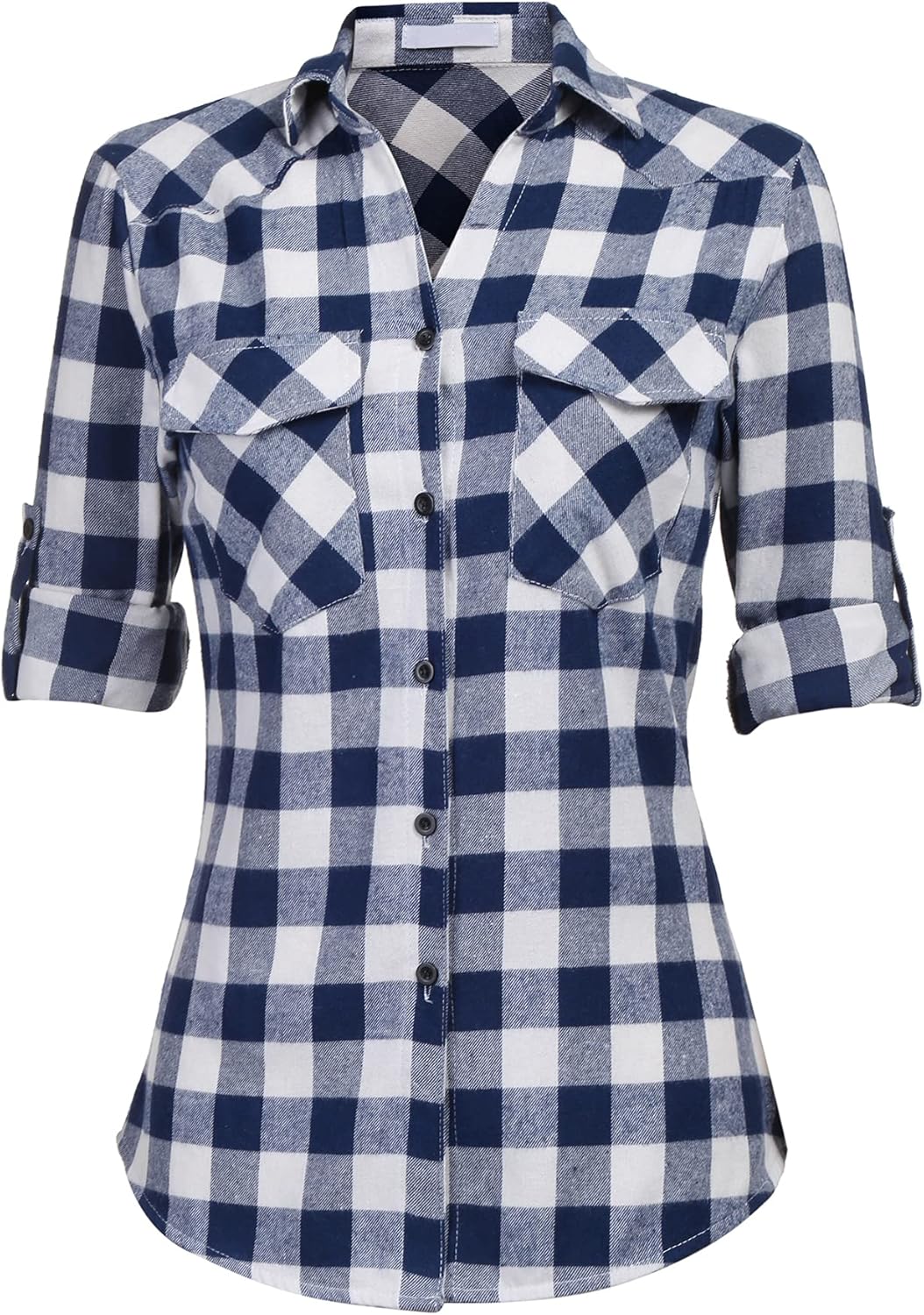UNibelle Damen Kariertes Hemd mit Knopfleiste Kurz/Langarm Oktoberfest Bluse Karo Tunika Baumwolle T