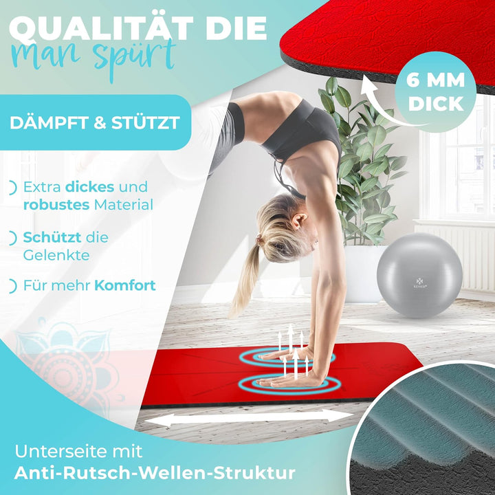 KESSER® Gymnastikmatte mit Tragegurt rutschfest TPE Yogamatte Gepolstert & rutschfest Fitnessmatte,