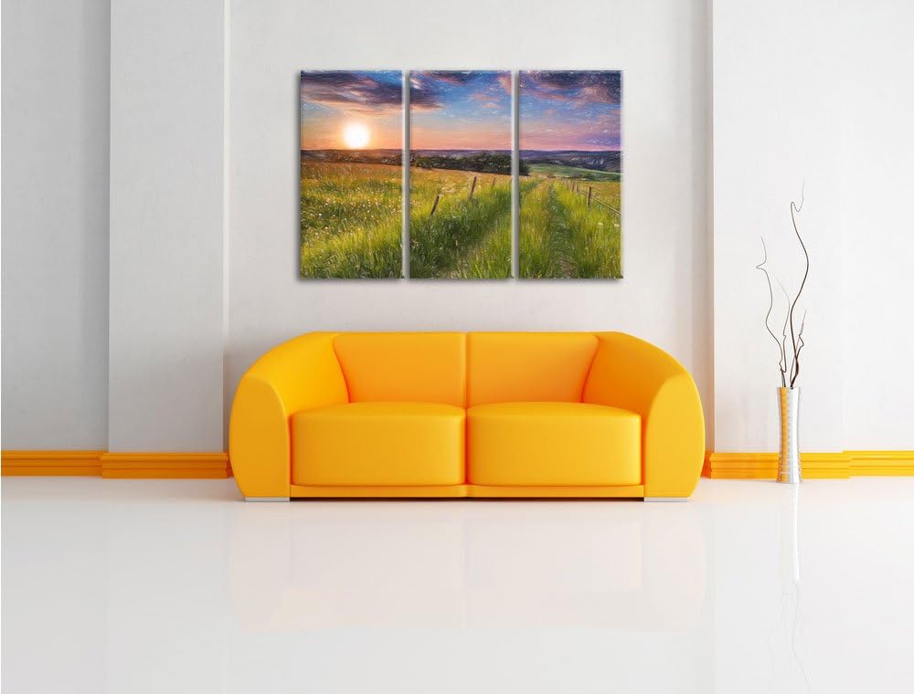 Pixxprint Bergwiese im Sonnenaufgang als Leinwandbild/Grösse: 3 Teilig (120x80) cm/Wandbild/Kunstdru
