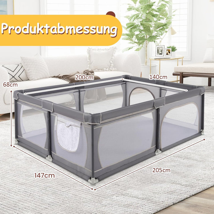 DREAMADE 200 x 140 cm Baby Laufstall, Laufgitter mit 50 Bällen & Tragetasche, Krabbelgitter für Kind