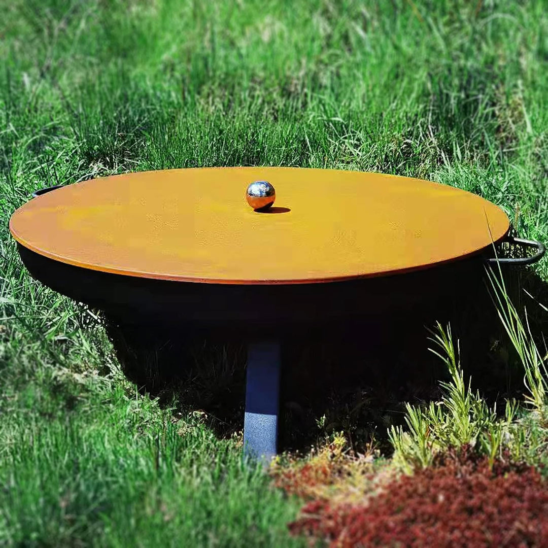 Köhko Feuerschale Ø 79 cm mit Deckel 80cm in Rostpatina Farbe- Feuerschale mit klappbare und abnehmb