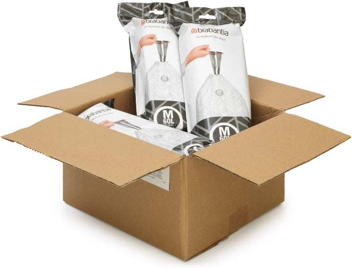 Brabantia Müllbeutel PerfectFit Multipack (Code M - 60L) Extra Starke Müllsäcke mit Zugband, 6 rolle