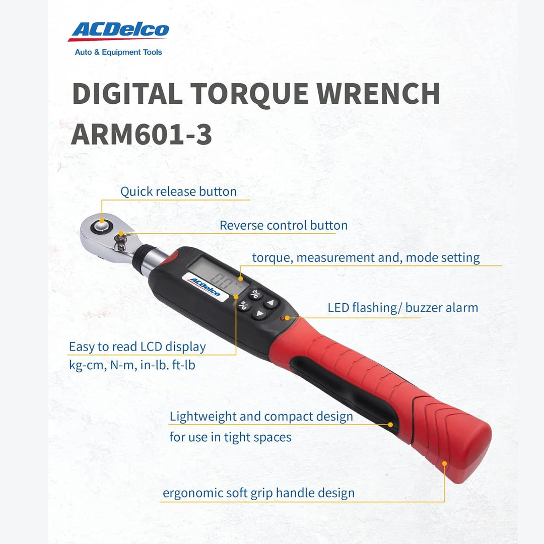 ACDelco ARM601-3 Digitaler Drehmomentschlüssel, 3/8 Zoll (0,95 cm), 2,71-50,71 Nm (2-37 ft-lbs) Schr