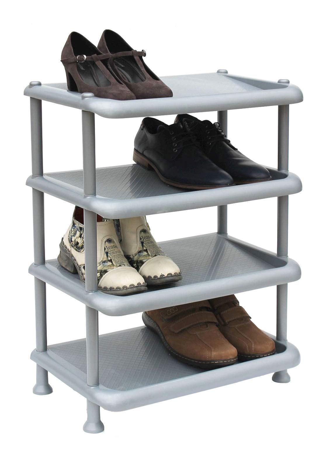 DanDiBo Schuhregal Kunststoff 93873 Stapelbar Schuhablage Offen Schuhständer mit 4 Ebenen Grau Schuh