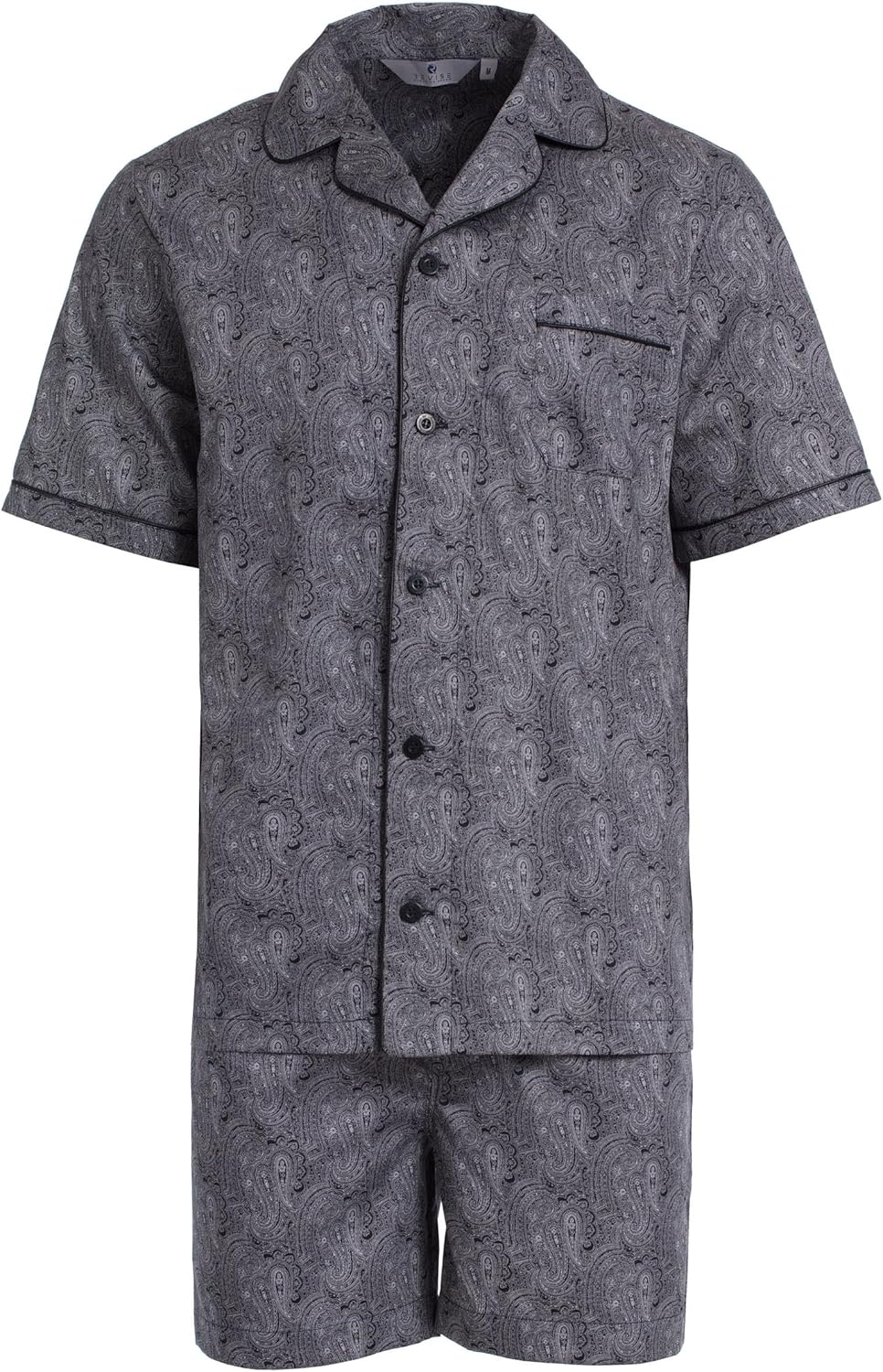 Revise RE-950 Kurzer Herrenpyjama - Schlafanzug für Herren - Pyjama – 100% Baumwolle S Schwarz C2, S