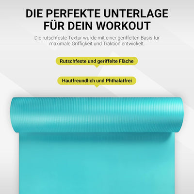 MSPORTS Gymnastikmatte Studio 183 x 61 x 1,0 oder 1,5 cm | inkl. Übungsposter und Tragegurte | Hautf