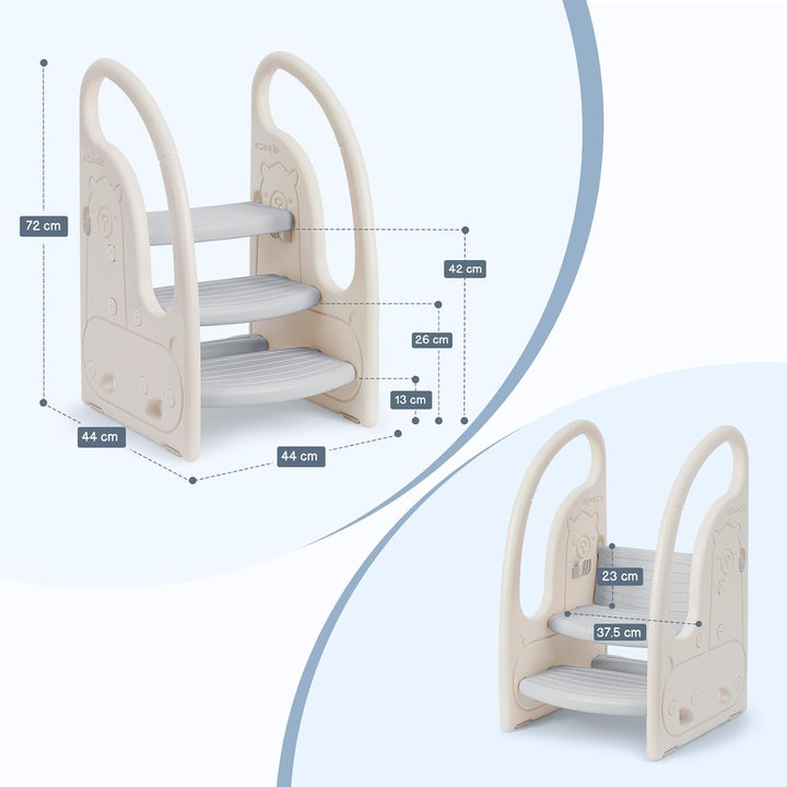 Onasti Tritthocker für Kinder, Dreistufiger Höhenverstellbar Tritt-Schemel Kinderschemel für Baby, B