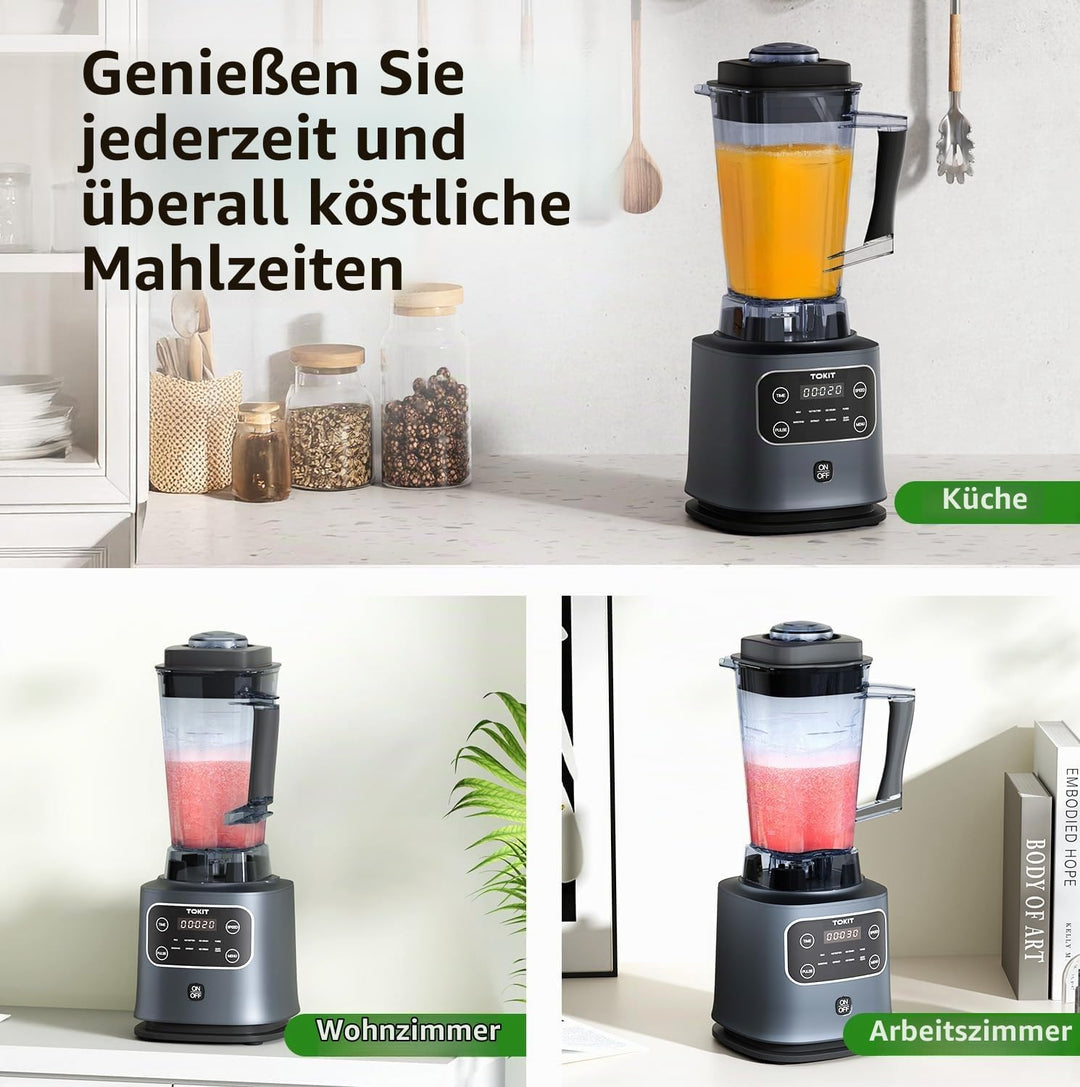 TOKIT 8-EN-1 Standmixer 2000ML, Hochleistungsmixer Pro 1400W Metallmaterial mit Touch LCD und 8 Menü