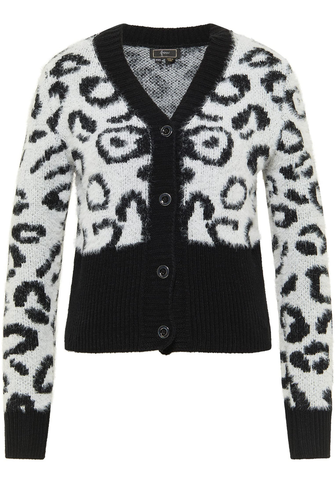 faina Damen Sweater XS-S Wollweiss Schwarz, XS-S Wollweiss Schwarz