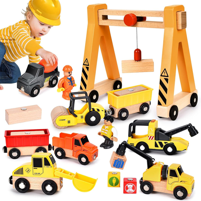 BuzzoXerex Baustellenfahrzeuge Kinder Kran Holzspielzeug, Baufahrzeuge Kinder Spielzeug, Baustelle K