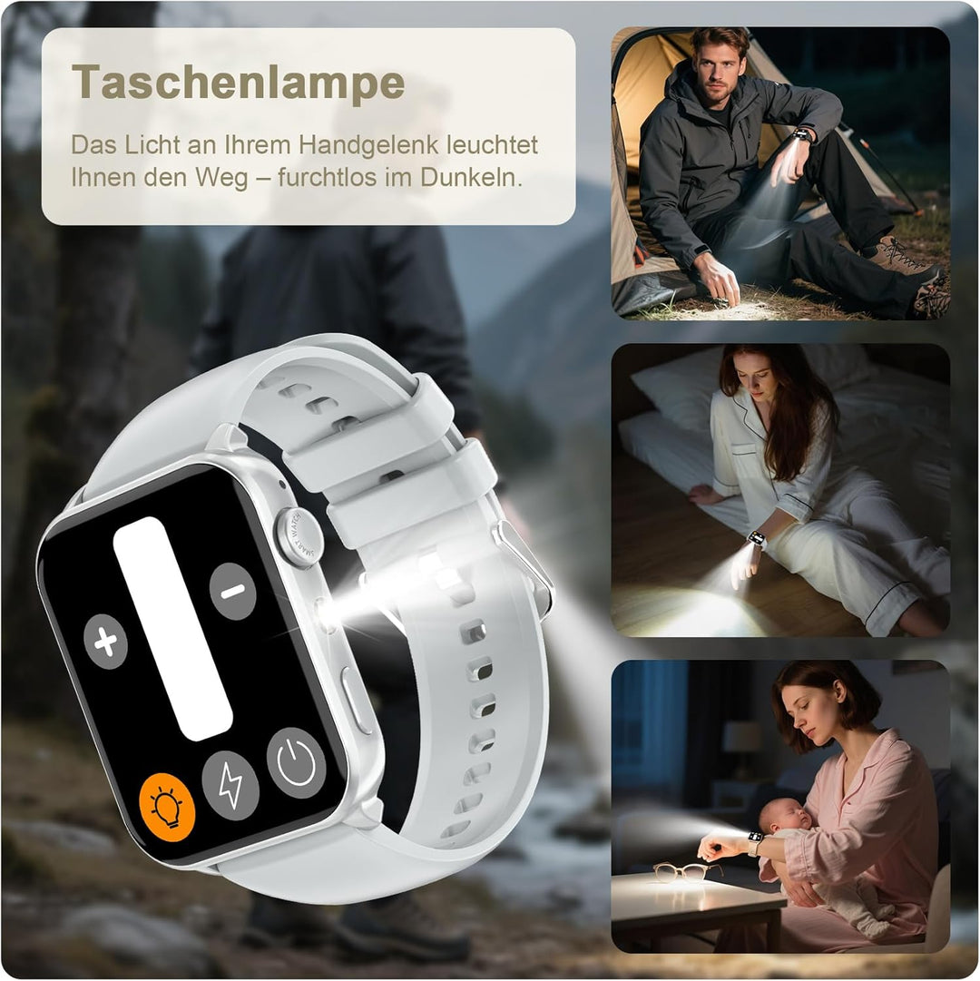 IOWODO Smartwatch Damen Herren 1,85 Zoll Uhren Fitnessuhr Sportuhr mit Schrittzähler Herzfrequenzmon