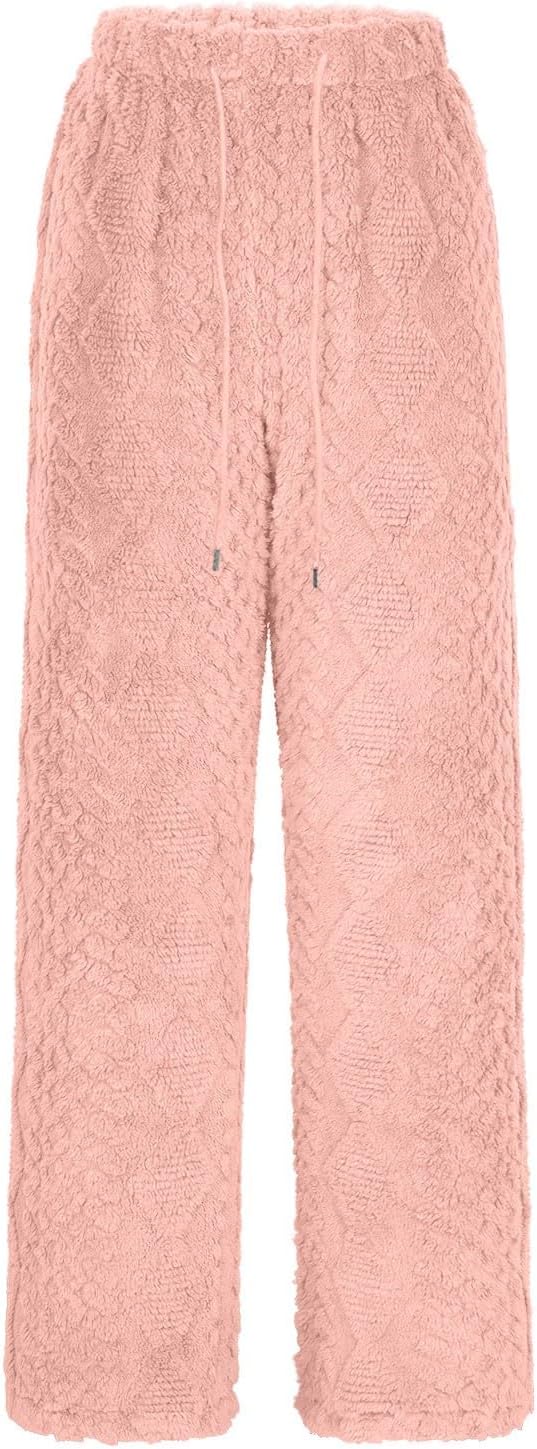 Generisch Strickhose Damen Flauschig Baggy Teddy Fleece Hosen Warm Plüsch Fleecehose Winter Lang Pyj