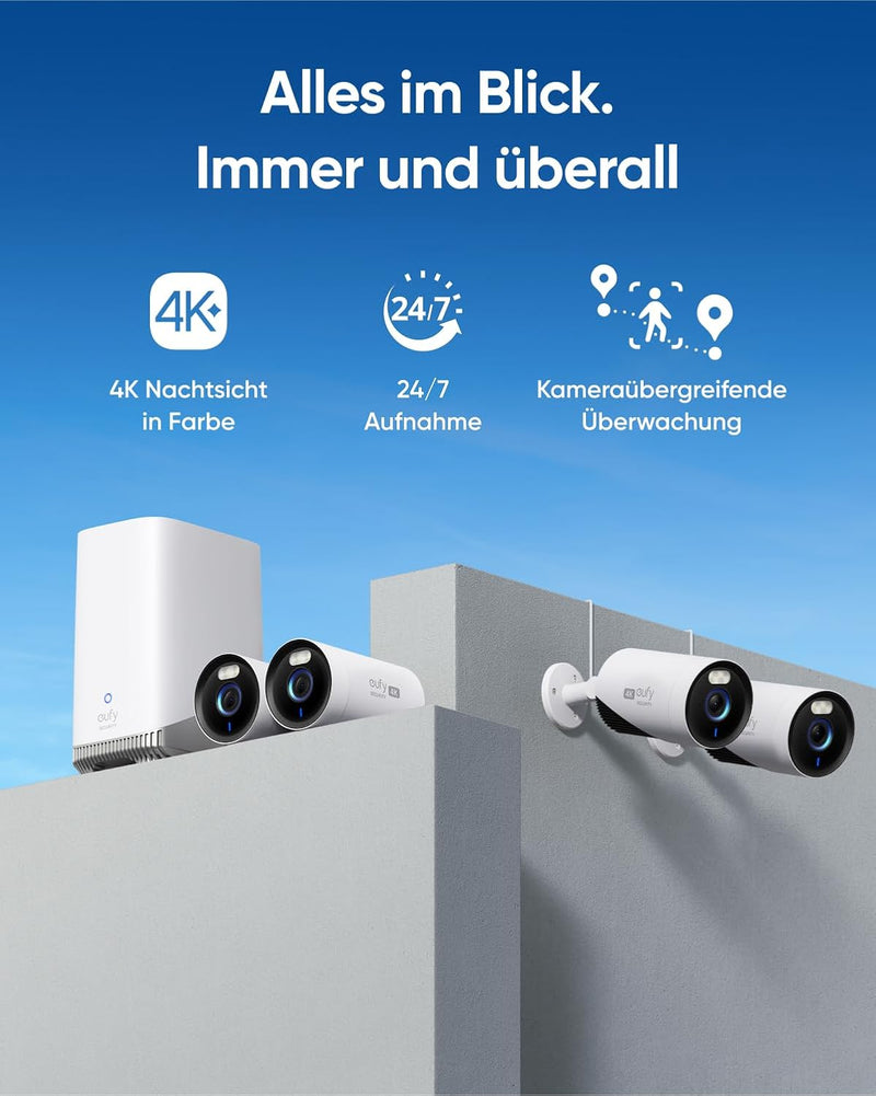 eufy Security eufyCam E330 (Professional) Zusatz-Überwachungskamera für Aussen, 4K, 24/7 Aufnahme, N