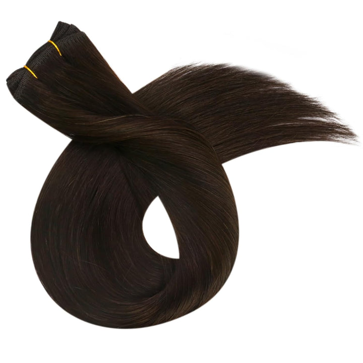 Ugeat Tressen Echthaar Glatt #2 Dunkel Braun Tressen 18 Zoll 45cm Peruvian Straight Hair Sew in Weav