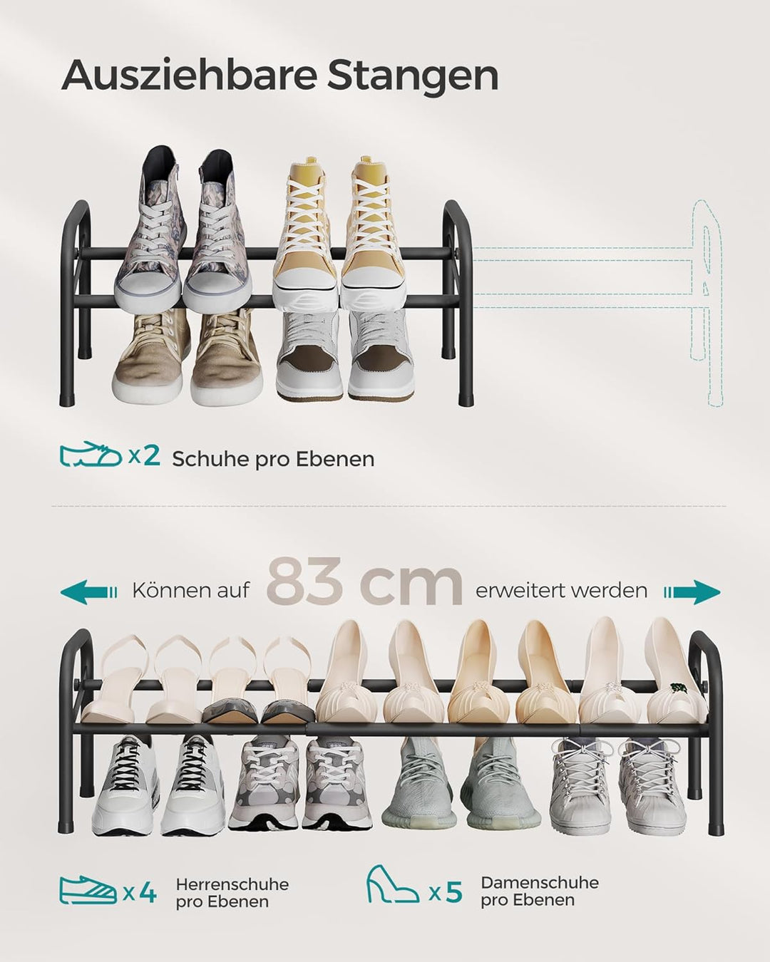 SONGMICS Schuhregal, Schuhständer, 1 Ebene, Metallregal, verstellbar, Schuhe,Standregal, für Flur, G