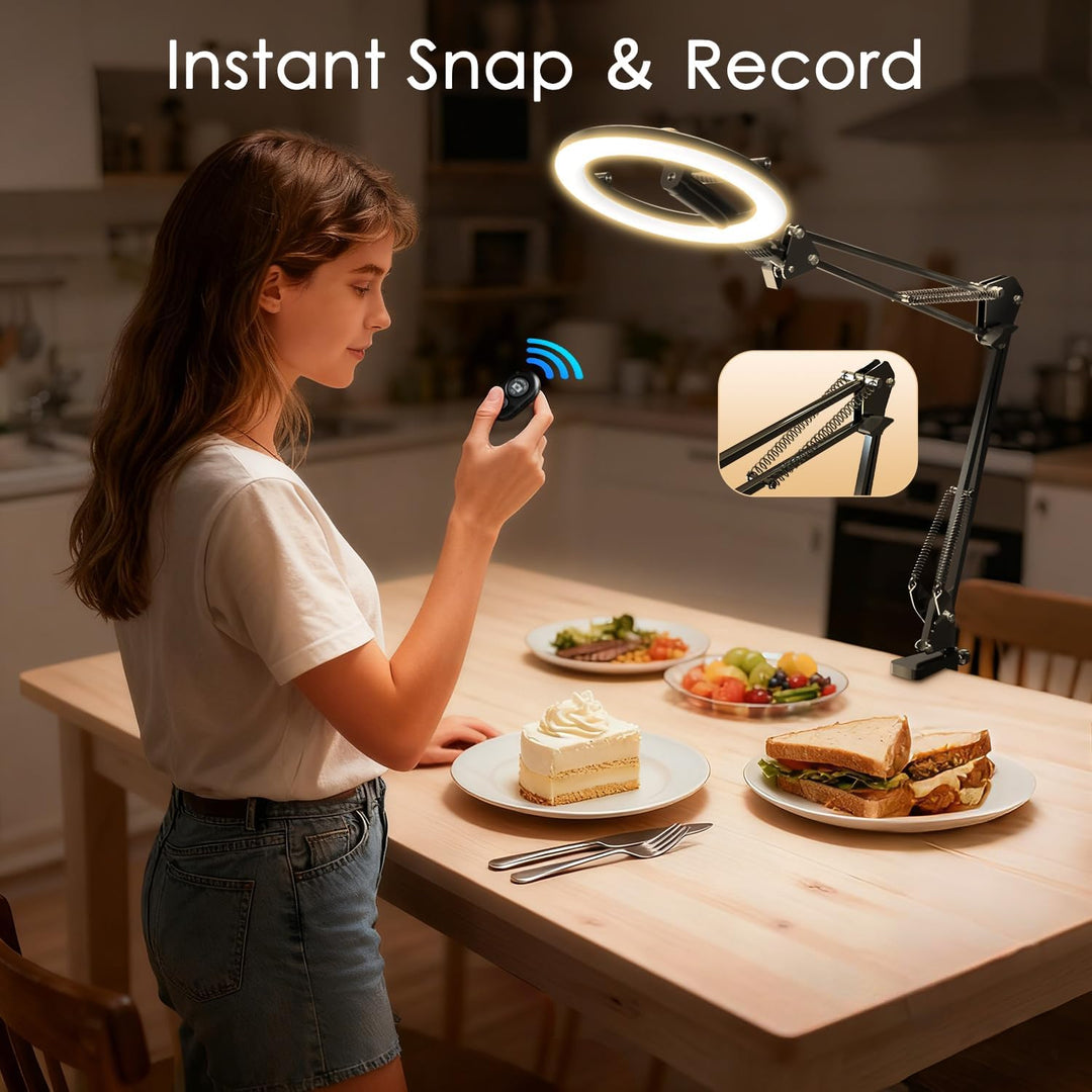Magnetischen Overhead Stativ Handy mit Ringlicht, 10” LED Stativ für Smartphone mit Ring Light, 5000
