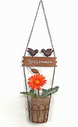 DENK Hänger 18338 Pflanzhänger Blumenampel mit Vögel Willkommen 70 cm
