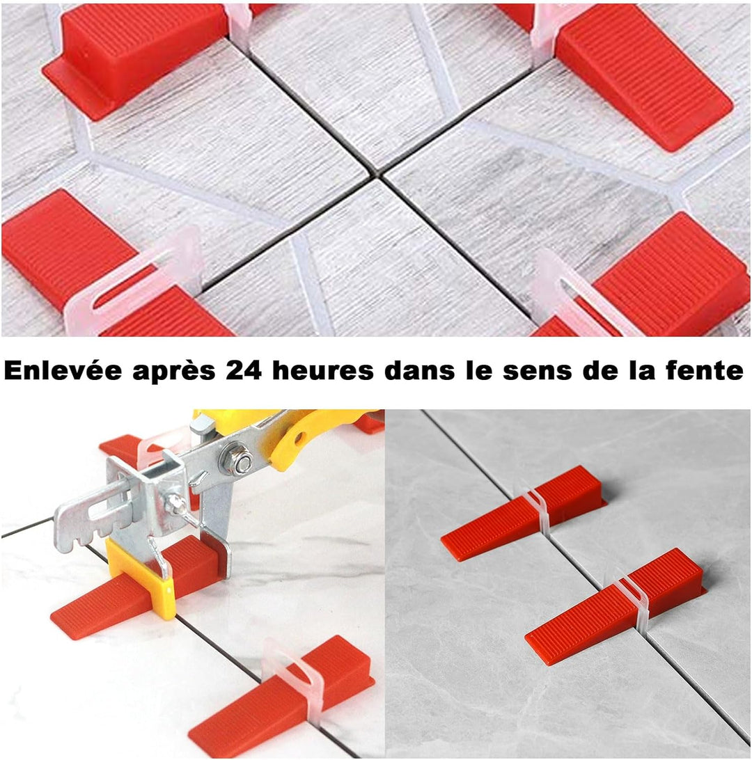 MIVIDE Fliesen Nivelliersystem, 2mm Fugenbreite Verlegehilfe 500 Laschen + 100 Keile + 1 Fliesenverl