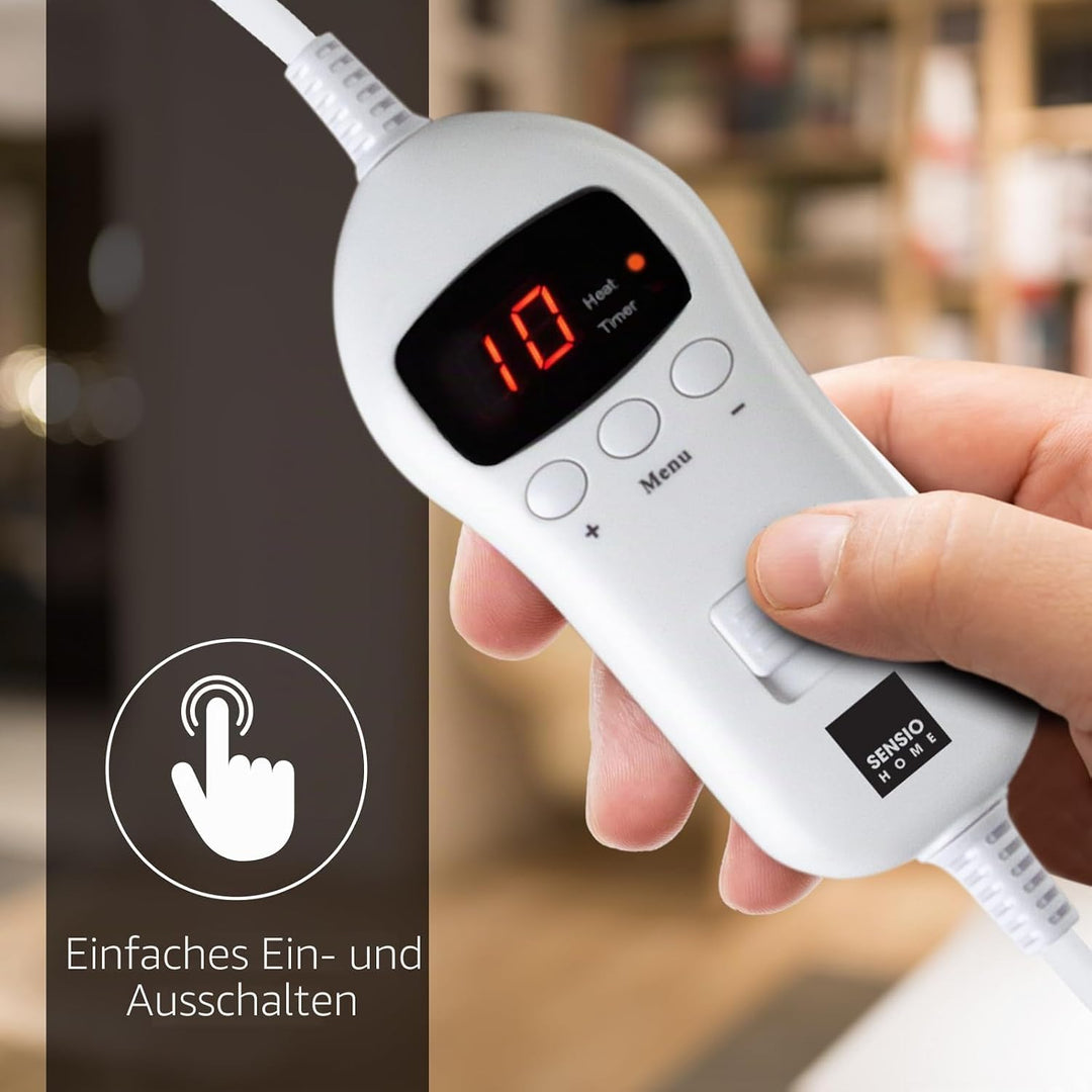 SENSIOHOME Elektrische Luxus-Heizdecke Grau, Flanell-Fleece mit Teddy-Effekt-Innenseite, maschinenwa
