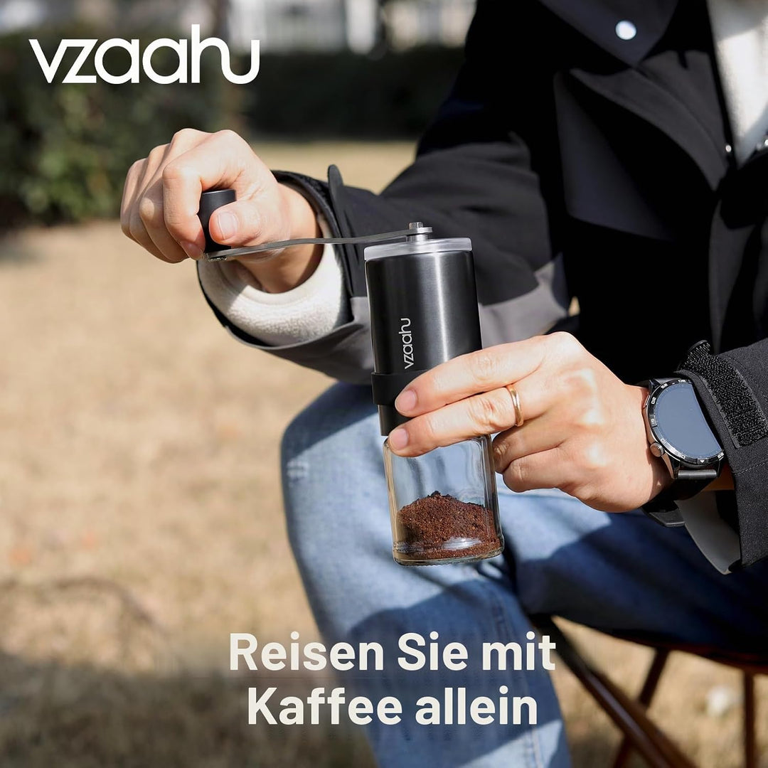 Vzaahu Kaffeemühle manuell mit Kegelmahlwerk,Einstellbare Grobheit,Konischer Keramikfräser,Tragbare