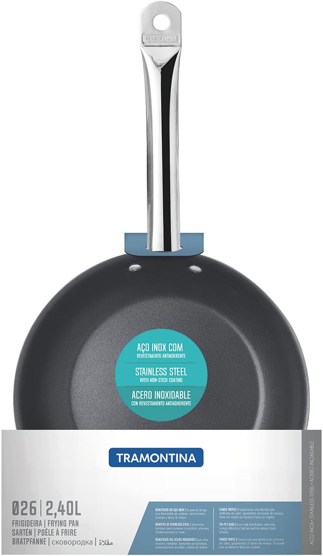Tramontina Pfanne, Ø 26 cm, Edelstahl, antihaftbeschichtet, tiefe Bratpfanne, beschichtete Bratpfann