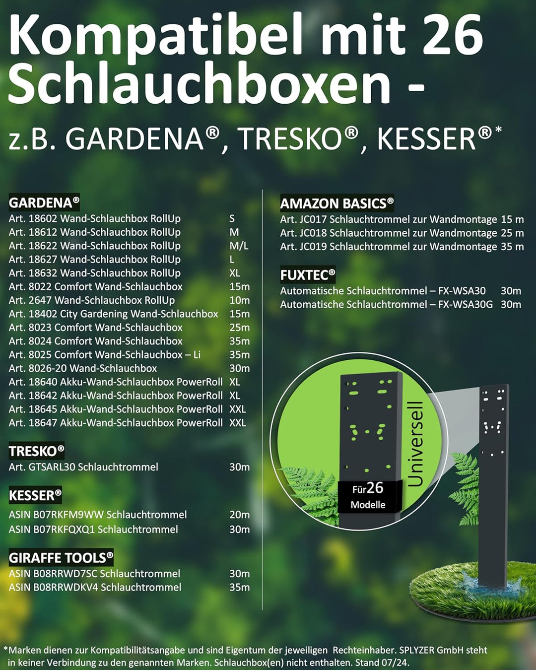 Schlauchbox Halterung zur Bodenmontage – Kompatibel mit GARDENA® Schlauchboxen & Gartenschlauch Trom