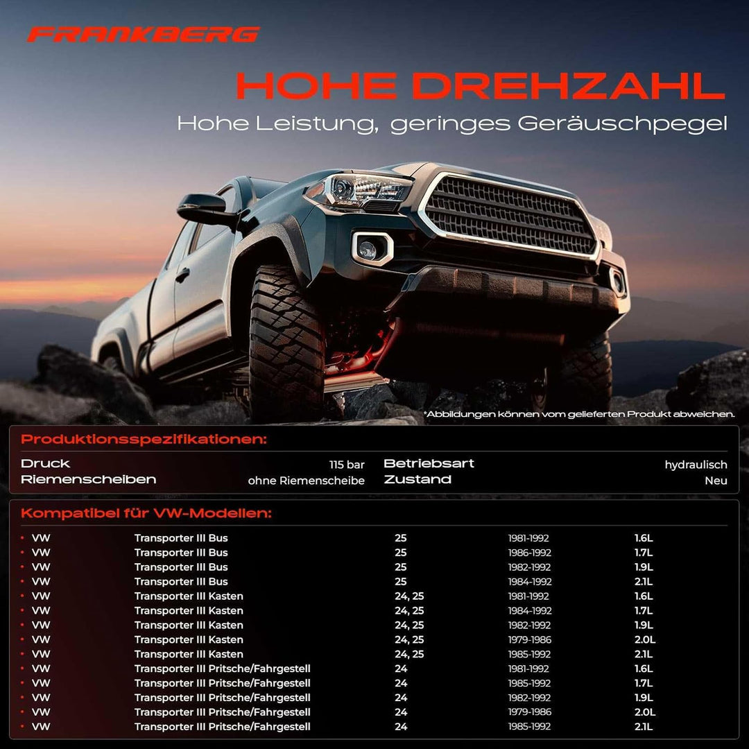 Frankberg Servopumpe Hydraulikpumpe Lenkung Kompatibel mit Transporter III Bus Kasten Pritsche/Fahrg