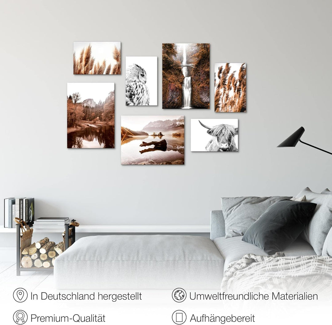 Novart Wandbilder Natur Berge See - KOMPLETT AUFHÄNGFERTIG - Orange Braun Wohnzimmer Schlafzimmer -