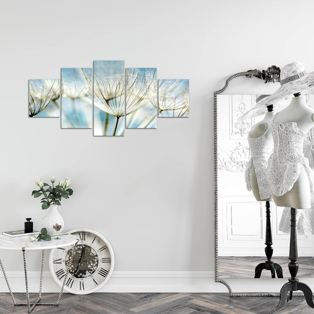 Runa Art Wandbilder Blumen Pusteblume 5 Teilig Bild auf Vlies Leinwand Deko Wohnzimmer Feld Blau 209