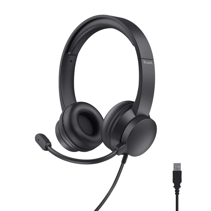 Trust Roha II USB Headset mit Mikrofon On-Ear Leichtes Design, Verstellbarer Kopfbügel, Kopfhörer mi