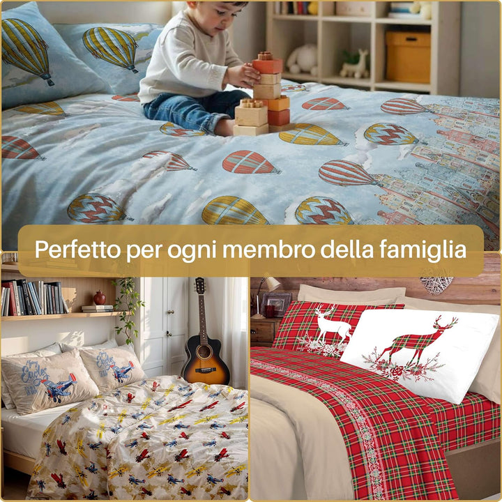 HomeLife Bettwäsche-Set für Einzelbett aus Baumwolle mit Bären, Bettbezug 120 x 300 cm + Spannbettla