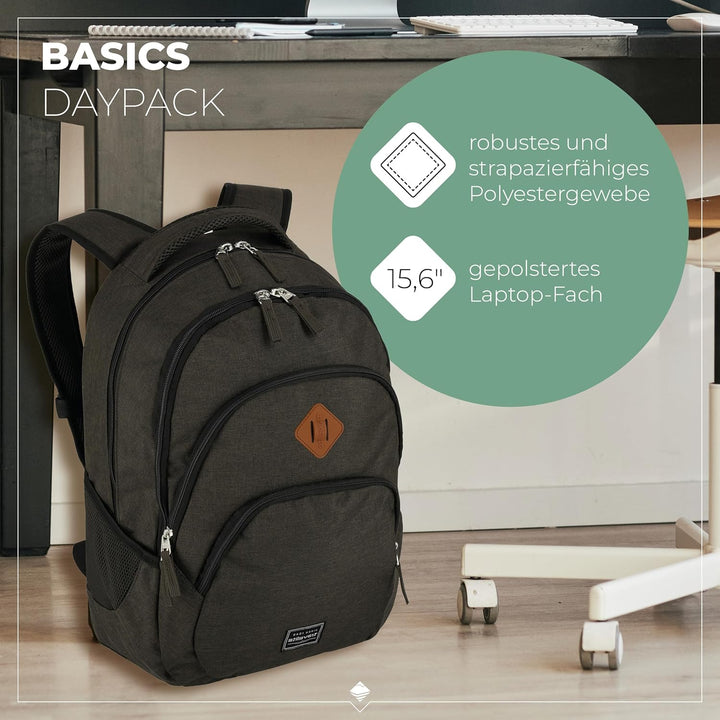 Travelite Handgepäck Rucksack, Laptop Rucksack 15,6 Zoll, BASICS, Daypack, Tagesrucksack mit vielen