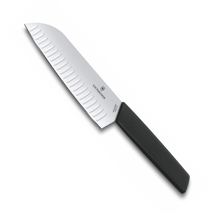 Swiss Modern Santokumesser, Kullenschliff,17cm,schwarz, Blister