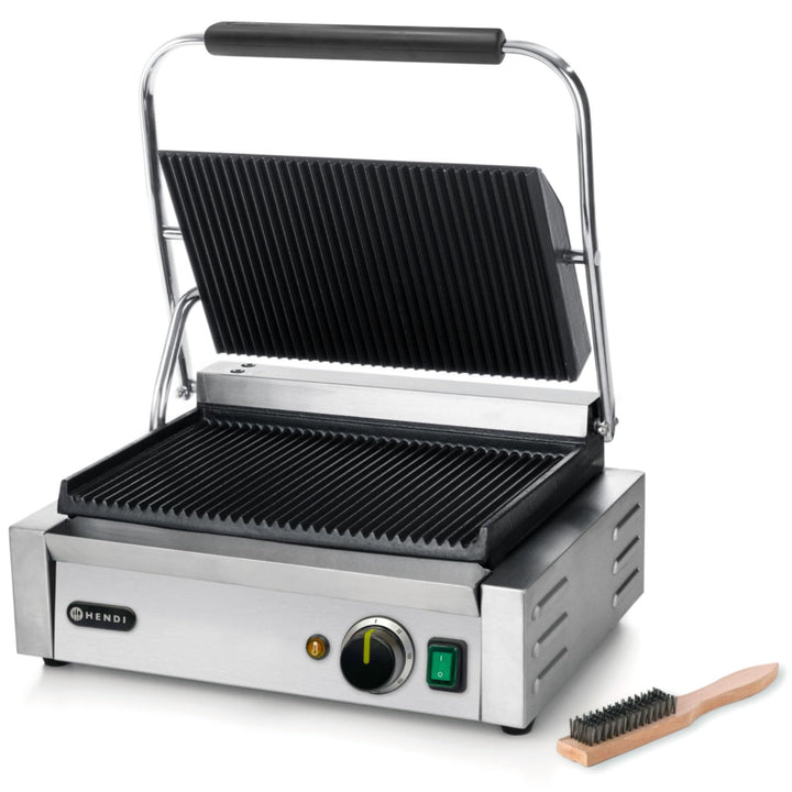 HENDI Kontaktgrill, Panini-, sandwich- & Kontaktgrill, Regelbar bis max. 300°C, Oberseite (H)530mm,