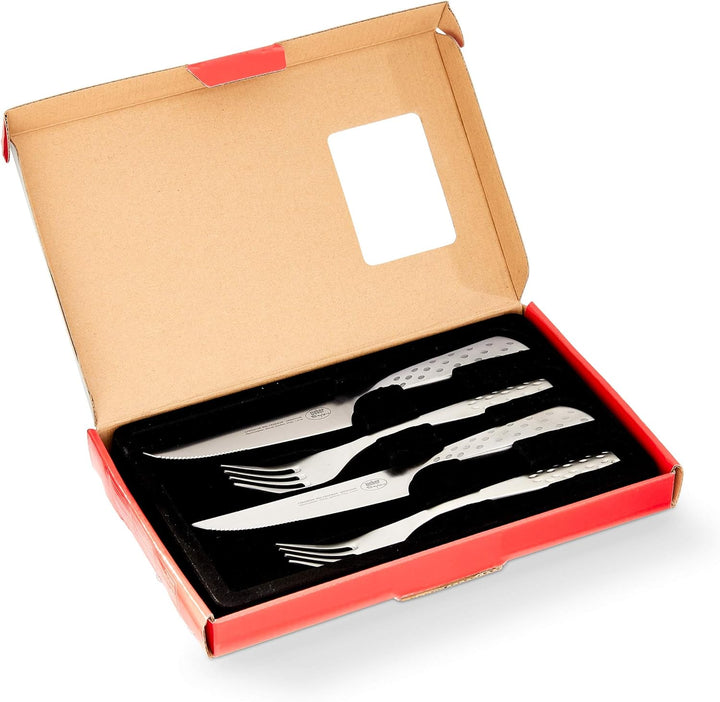 Weber 17077 Deluxe Steakbesteck Set, 4-teilig, Edelstahl, gezahnte Klinge, Silber