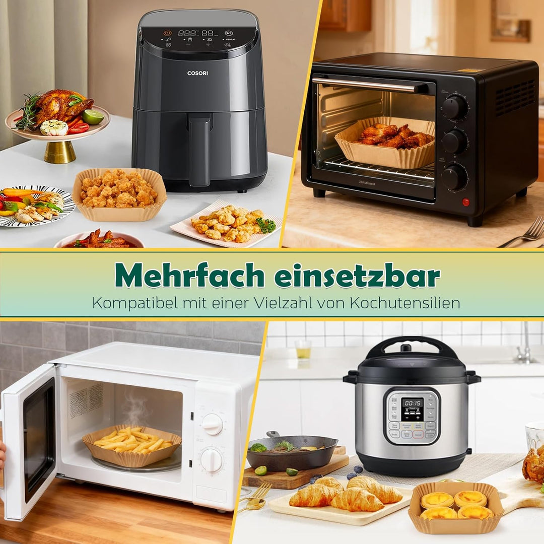 BYKITCHEN 200 Stück Airfryer Backpapier für Chefman/Midea/Cosori Mini Heissluftfritteuse 2L, Airfrye